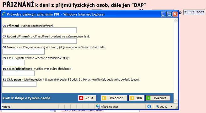 Průvodce vyplnění přiznání
